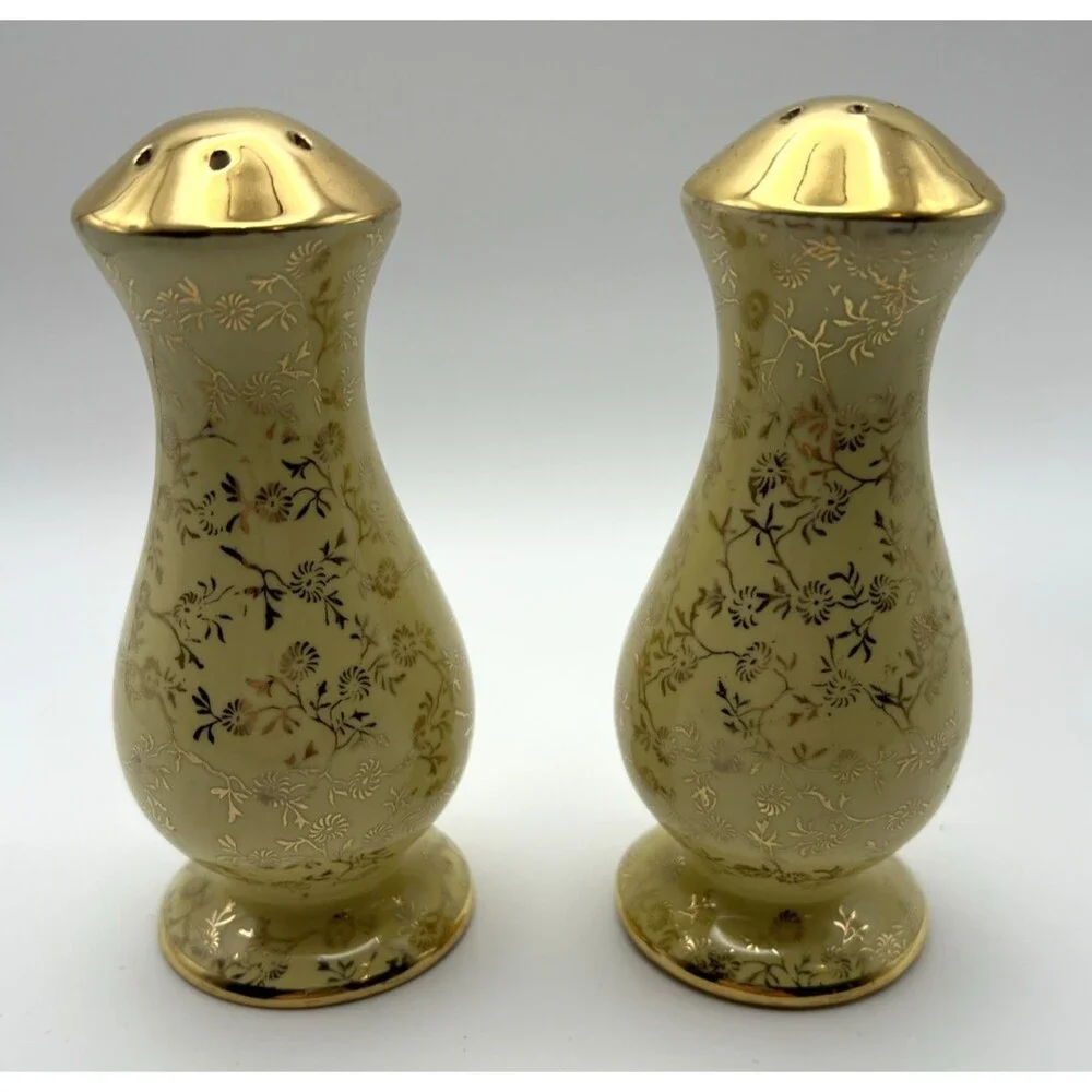 1940’s Lusterware Art Deco Yellow & 22k Gold Salt & Pepper Pearl China Co.